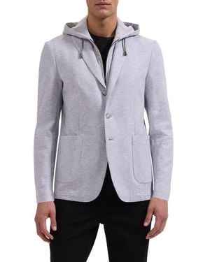Bugatchi Cotton Mélange Piqué Blazer With Removable Hooded Bib - Gray