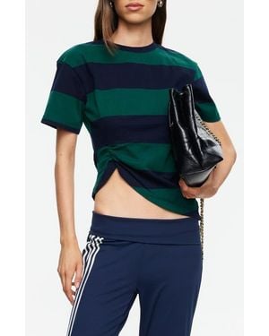 Lioness Transit Stripe Ruched Cotton Crop T-Shirt - Blue