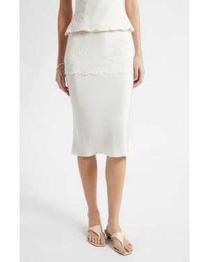 Posse Cove Lace Stretch Silk Midi Skirt - White