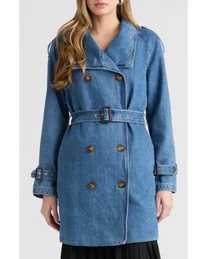 NVLT Belted Double Breasted Denim Trench Coat - Blue