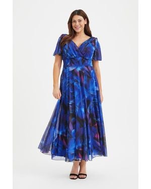Scarlett & Jo Isabelle Rose Angel Sleeve Maxi Dress - Blue