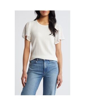 Loveappella Clip Dot Smocked Top - White