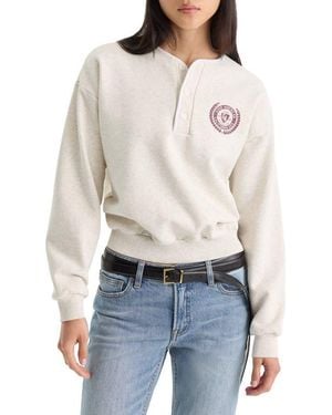 GOOD AMERICAN The Brushed Fleece Henley Sweatshirt - White