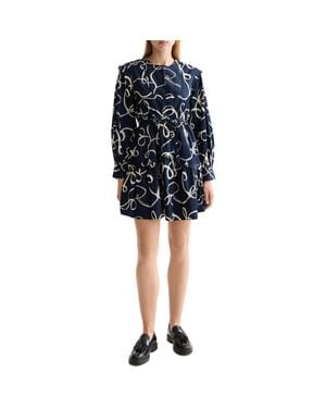 Scotch & Soda Scallop Trim Long Sleeve Cotton Minidress - Black