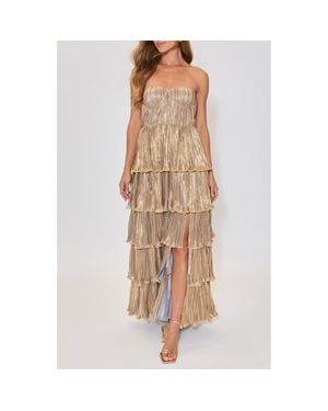 Vici Collection Gilded Age Metallic Plissé Tiered Strapless Gown - Brown