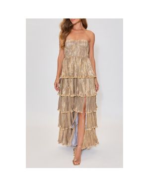 Vici Collection Gilded Age Metallic Plissé Tiered Strapless Gown - Brown