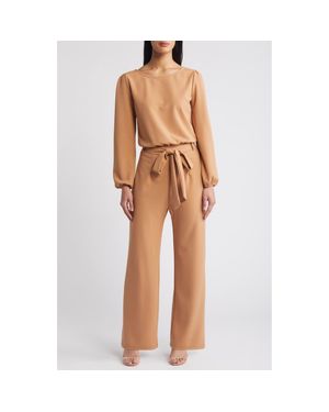 NIKKI LUND Laurie Long Sleeve Tie Waist Jumpsuit - Brown
