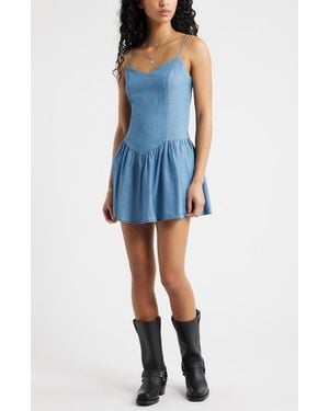 BP. Cotton Chambray Minidress - Blue