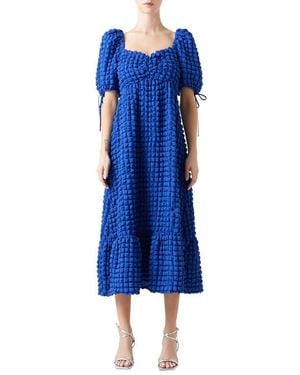 Endless Rose Texture Puff Sleeve Maxi Dress - Blue
