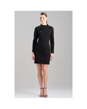 Natori Double Knit Mock Neeck Sheath Dress With Embellishment - Black