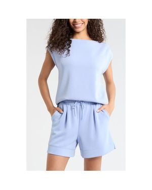 Zella Soft Luxe Knit Gathered Shoulder Top - Blue