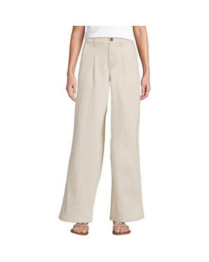 Lands' End High Rise Soft Denim Pleated Wide Leg Pants - Natural