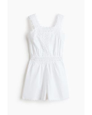 H&M Lace-Detail Cotton Playsuit - White
