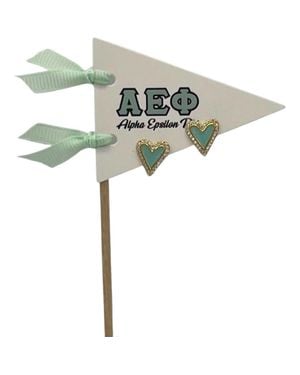 Color Shout Alpha Epsilon Phi Heart Stud Enamel Earrings On Sorority Pennant Flag - Green