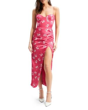 Bardot Amika Floral Print Satin Midi Dress - Red