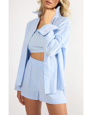 Viens Avec Moi Everyday Oversize Stripe Button-Up Shirt - Blue