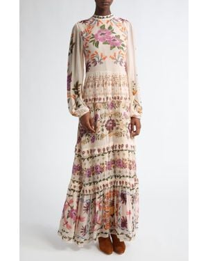 FARM Rio Winter Garden Ruffle Long Sleeve Maxi Dress - Natural