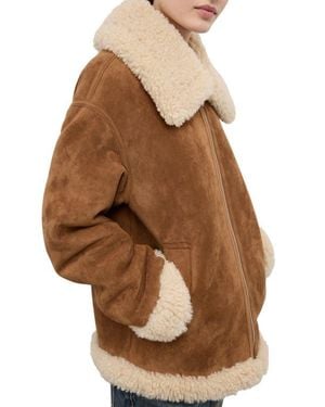 Mango Adriana Faux Suede & Faux Shearling Trim Jacket - Natural