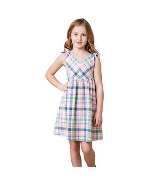 Hope & Henry Girls' Organic Eyelet Bow Shoulder Dress, Toddler - Blue