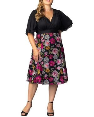 Kiyonna Lillian Embroidered Flutter Sleeve Cocktail Dress - Black