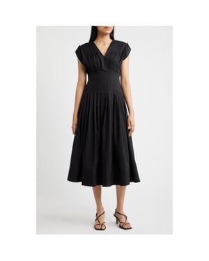 Anne Klein Pleated Waist Stretch Cotton Midi Dress - Black