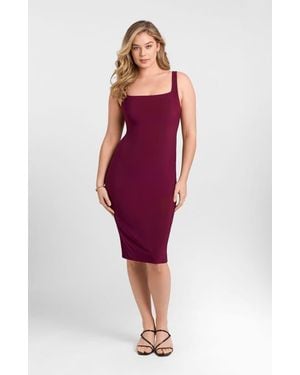 S3 Apparel Sculpting Shapewear Square Neck Tank Midi Dress - Red