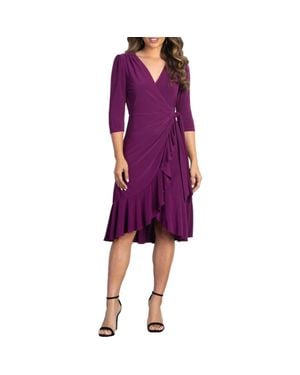 Kiyonna Whimsy Midi Wrap Dress - Purple