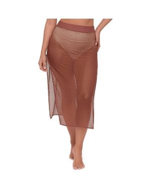S3 Apparel Side Slit Crochet Coverup Skirt - Brown