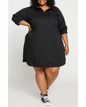 UNIVERSAL STANDARD Rubicon Long Sleeve Stretch Cotton Poplin Shirtdress - Black