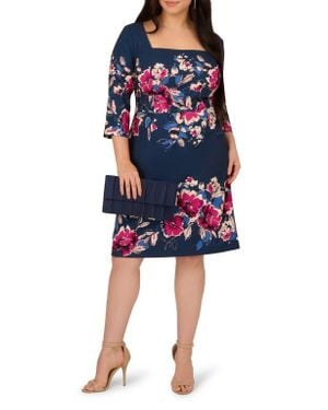 Adrianna Papell Placed Floral Dress - Blue