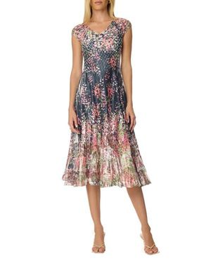 Komarov Border Print Charmuese Dress With Cap Sleeves - Multicolor
