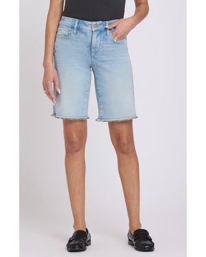 NYDJ Lilly Frayed Relaxed Long Denim Shorts - Blue