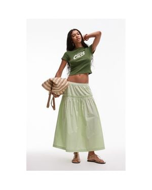 TOPSHOP Ruffle Seam Poplin Maxi Skirt - Green