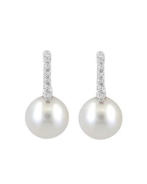 Effy 14K Diamond Fresh Water Pearl Dangle Hoop Earrings - White