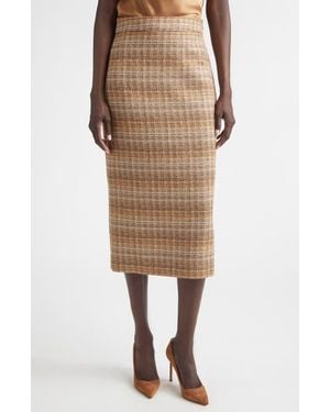 St. John Margo Gilded Tweed Pencil Skirt - Natural