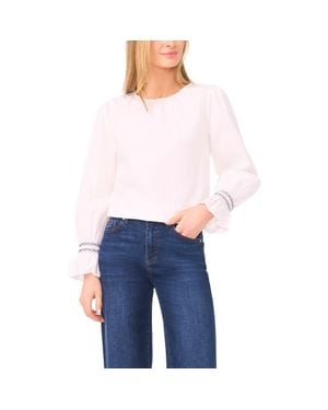 Halogen® Contrast Smocked Cuff Top - Blue