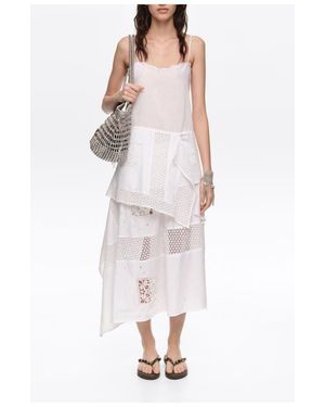 Bimba Y Lola Embroidered Asymmetric Handkerchief Hem Top - White