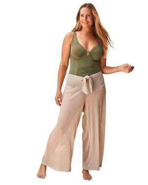 Swim 365 Metallic Crinkle Cover Up Pants - Natural