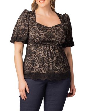 Kiyonna Winsome Puff Sleeve Lace Top - Black