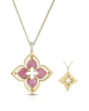 Roberto Coin Venetian Princess Pirouette Diamond Pavé Flower Pendant Necklace - Metallic