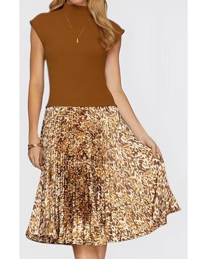 Modenaire Pleated Midi Dress - Brown