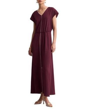 Mango Contrast Piping Belted Midi Dress - Purple