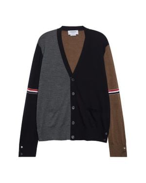 Thom Browne Fun-Mix Colorblock Relaxed Virgin Wool Cardigan - Black