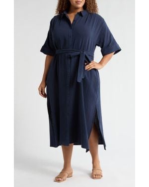 Caslon Belted Midi Shirtdress - Blue