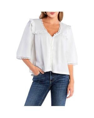 Billy T Juliet Lace & Ruffle Cotton Blend Top - White