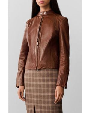 Mango Leather Moto Jacket - Brown