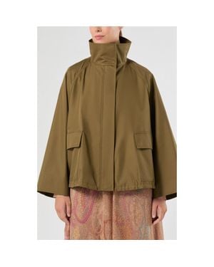 Marina Rinaldi Water Repellent Stand Collar Raincoat - Green