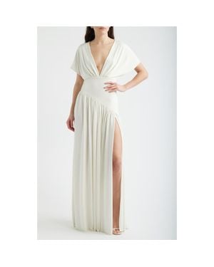 DELFI Collective Plunge Neck Side Slit Gown - White