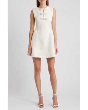 Moon River Beaded Tie Detail Tweed Minidress - White