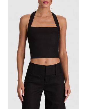 Alice + Olivia Fiona Crop Halter Top - Black